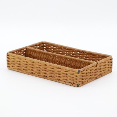 China Wholesale Viable MBC Tableware Storage Box Storage High Quality Rattan Woven Tray Divider Storage Baskets for sale