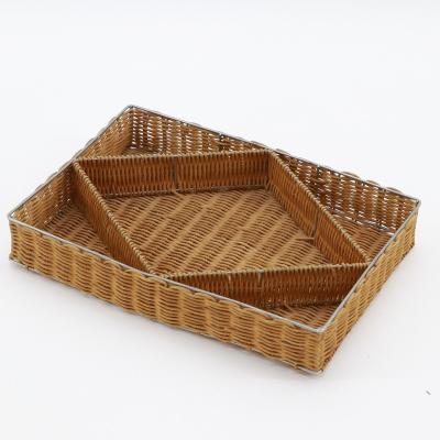 China 2022 MBC Wholesale Viable Popular Rattan Woven Tray Divider Storage Baskets Tableware Storage Box for sale