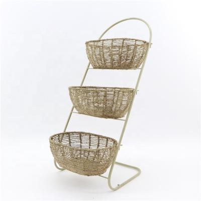 China MBC Sustainable Wholesale Three Layer Storage Racks Fruit Vegetable Plankton Woven Removable Dish Basket for sale