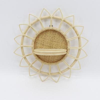 China 2022 Foldable Natural MBC Boho Sunflower Rattan Wall Decor Handmade Art Deco Wall Display Shelf for Home for sale