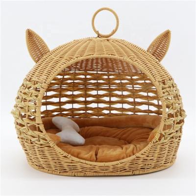 China MBC Competitive Price Cavity Pet Wholesale Breathable Plastic Rattan Bed Woven Basket Cat Dog Bed for sale