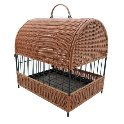 China Breathable Wholesale MBC Cat Dog Bird Pet Cages Plastic Rattan Woven Competitive Price With Handle for sale