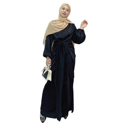 China Latest Satin 2022 New Design Abaya Fashion Clothing Satin Muslim Dress For Women for sale