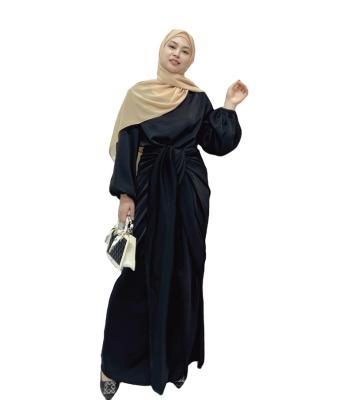 China Satin 2022 Newest Designs Dubai Women Satin Abaya Muslim Clothing 2 Pieces Dress Wholesale Muslim Women Clothing for sale