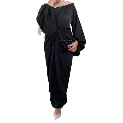 China Polyester 2022 new latest designs dubai women satin muslim abaya fashion clothes 2 pieces dress islamic clothing women abaya for sale