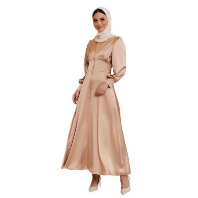 China Hot Sale Dubai Satin Sheath Muslim Dress Elegant Islamic Kaftan Turkey Abaya For Women for sale