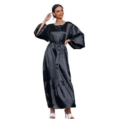 China 2022 Wholesale Modest Women Muslim Dress Satin Abaya Islamic Arab Clothing for sale