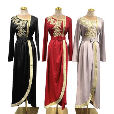 China Polyester and Cotton Eid Muslim Women Abaya Turkey Arabic Evening Dress Embroidered Muslim Dresses Long Sleeves Dubai Islamic Clothing for sale