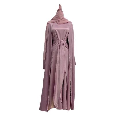 China Muslim Fashion Satin Robe Abaya Open Cardigan 3pcs Set Islamic Clothing For Women for sale