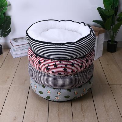 China 2021 New Travel Style Designer Comfortable Soft Arctic Velvet Customized Color Round Sofa Pet Dog Bed for sale