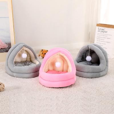 China Factory Price Breathable Cute Warm Cotton Pet Bed Cave Hair Ball Yurt Soft Partially Enclosed Pet Bed for sale