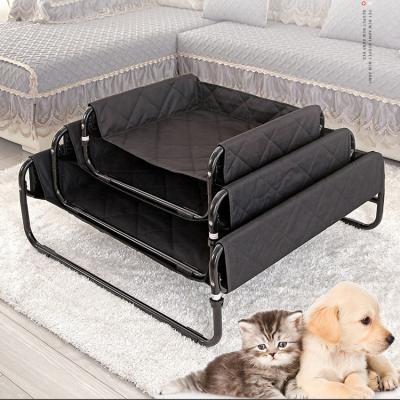 China Travel Wangyu Add Cotton Sided Portable Waterproof Raised Dog Bed Black Camping Pet Basket for sale