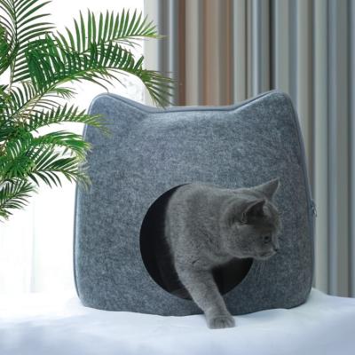 China Fashion Irregular Concave Luxury Velvet Travel Button Cat Cave Felt Pet House Warm Felt Washable Pet Cave Nest for sale