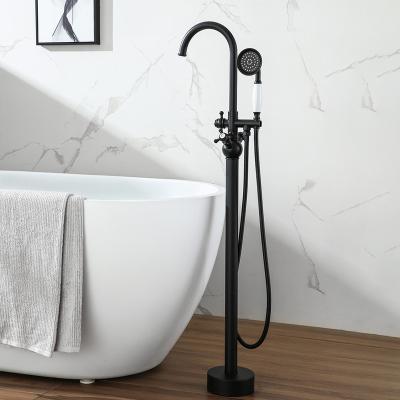 China New Design Black Floor Stand Faucets Luxury Bathroom Mixer Tap Free Standing Bathtub Faucet Shower for sale