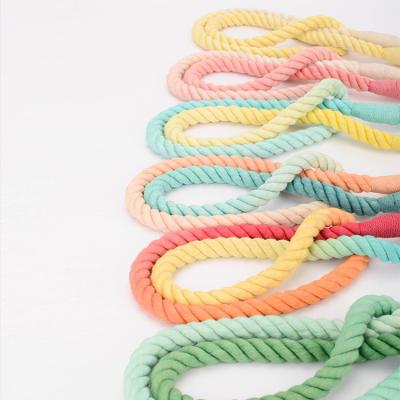 China Sustainable Colorful Handmade Cotton Rope Dog Leash Pet Leashes Customized for sale