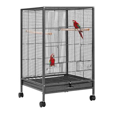 China Factory Direct Sales 2000 Breathable In Stock Small Large Big Stock Iron Ornamental Metal Bird Cage Canary Yellow Suppliers With Tray And Wheels for sale