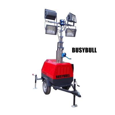 China Truss BUSYBULL CE Certified Telescopic Mast Metal Halide Lamp Led Light Tower 9m Mobile With Diesel Generator For Mining for sale