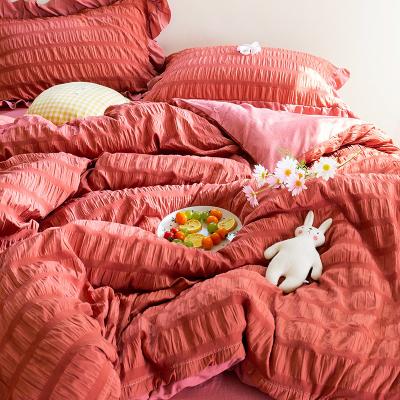 China Princess Nondisposable Duvet Cover Pink lace up colorful girls quilt bedspread polyester bedding sheet set for sale