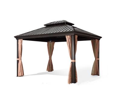 China Easily Assembled Good Quality Outdoor Hard Top Garden Gazebo Roof Top Metal Patio Gazebo With Mosquito Net for sale