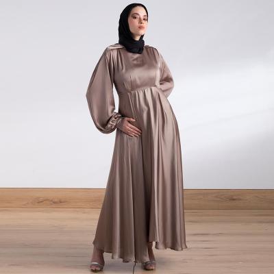 China Custom made high fashion muslim kaftan women maxi dress in satin silk for sale