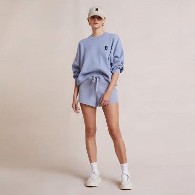 China QUICK DRY Women's Crew Neck Long Sleeve Knit Oversized Sweatshirt And Polyester Shorts for sale