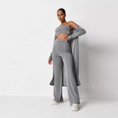 China QUICK DRY long cardigan wide leg pants and bralette top 3 pieces set women clothing for sale