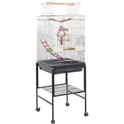 China Breathable Workmanship Foldable Iron Bird Cage For Parrot White And Black Color With Stand Cage High Quantity Bird Cage for sale