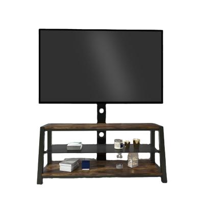 China Swivel (Height) Adjustable Height Black Wooden Tempered Glass Storage TV Stand Universal Entertainment Center with TV Mount Bracket for sale