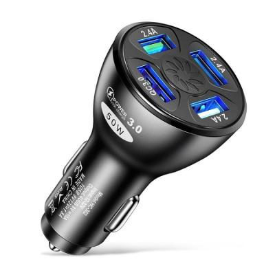 China New 2021 Mobile Phone 5V 7A 50W QC desnic 3.0 4 Usb Ports Fast Charging LED Light Car Charger For All Mobile Phones for sale