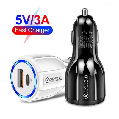 China Promotional High Quality Mobile Phone Tablet Charging Car Charger 2-Port Palladium Quick Charge 3.0 36W For Car Galaxy iPhone Huawei USB Charger Type C for sale