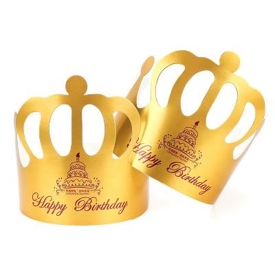 China Birthday Party Decoration High Grade Gold Card Paper Crown Birthday Hat Printing Party Decorations Supplies Happy Birthday Happy Hat for sale