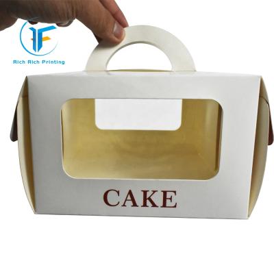 China Recyclable Custom Food Packaging Handle Paper Bakery Cake Box With Window for sale