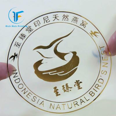 China Logo Printing Transparent Labels Clear Waterproof Custom Gold Foil Self Adhesive Private Sticker for sale