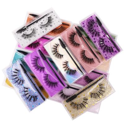 China Wholesale Handmade Natural Thick Eyelashes 1Pair Strip Fiber False Eyelashes Bundle 3D Faux Mink Lashes With Eyelash Brush for sale