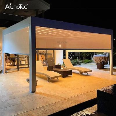 China 100% AlunoTec Outdoor Electric Waterproof Canopy Blade Bioclimate Roof Waterproof Pergolas With Motor IP65 for sale