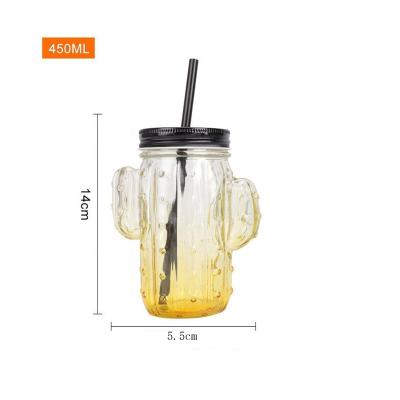 China Freshness Preservation Cactus Drinking Glass Mason Jar With Metal Lid Wholesale for sale