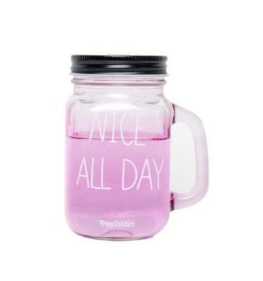 China Wholesale Freshness Keeping Iced Colorful Glass Drinkware Mug Mason Jar With Handle Canister Lid And Plastic Straw For Christmas Gift for sale