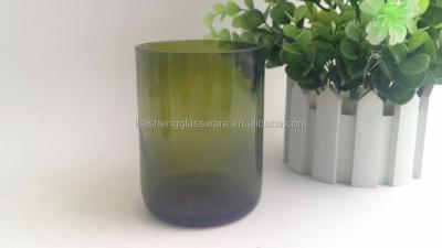 China Recycle; eco-freindly; wholesale dark green green stocked cut glass candle holder for soy wax candles for sale