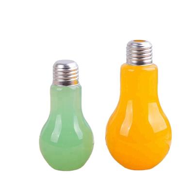 China 500ml Clear Beverage Bulb Shaped Glass Liquor Bottle With Metal Lid And Straw for sale