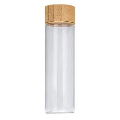 China Wholesale Clear Beverage Drinking Glass Water Bottle With Bamboo Lid for sale