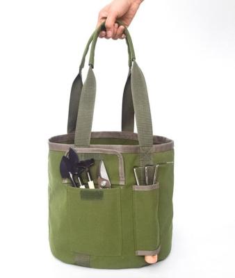 China Waterproof Canvas Garden Tool Bag Green Portable Bucket Bag Tool Storage Bag for sale