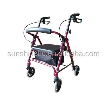 China Lightweight Touch Hand Brake Adjustable Aluminum Folding Walking Rollator Lightweight Rollator Walker With Seat RO508 for sale