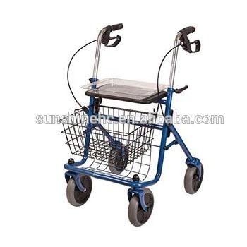 China Lightweight Hand Brake Folding Steel Disabled Rollator Mobility Walker Rollator With Seat And Tray RO507 for sale