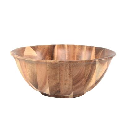 China Hot Selling Stocked Beautifully Shaped Health Natural Reusable Large Acacia Wood Salad Bowl Bowl for sale