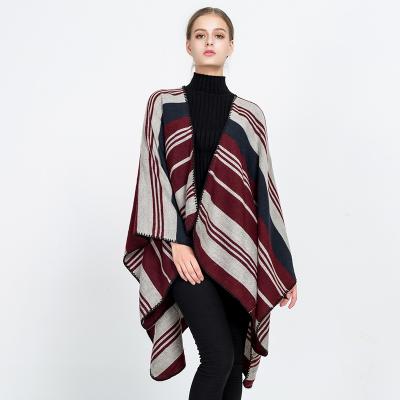 China Hot Selling Polyester Women's Soft Cashmere Long Scarf Striped Pashmina Shawls Wraps Winter Pure Color Scarf Shawl for sale