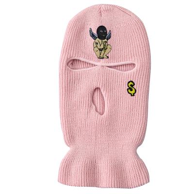 China COMMON adult full face embroidery winter ski mask knit balaclava hat three hole face ski mask hat custom logo for sale