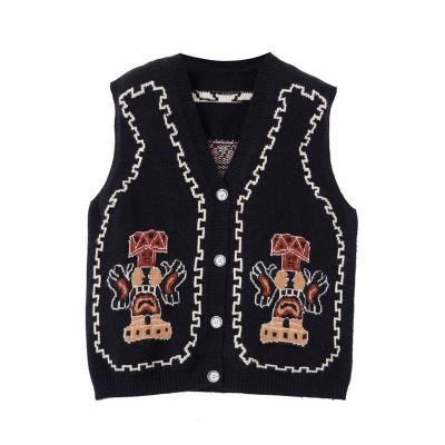 China Breathable Vintage Knitted V-neck V-Neck Vest Sweater Jacquard Loose Fit Warm Sweater for sale