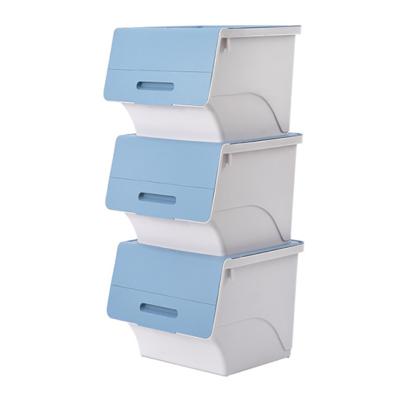 China Plastic Toys Side Flip Storage Box Organizer Front Openable Stackable Storage Box Kids for sale