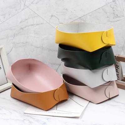 China Viable Office Sundries Folding Storage Box PU Leather Collapsible Storage Basket for sale