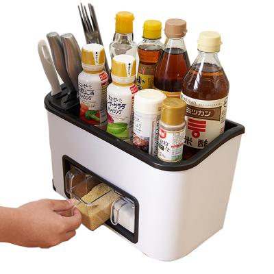 China Plastic Multi-function Viable Kitchen Cutlery Condiment Storage Box Shelf Kitchen Supplies Storage Rack for sale